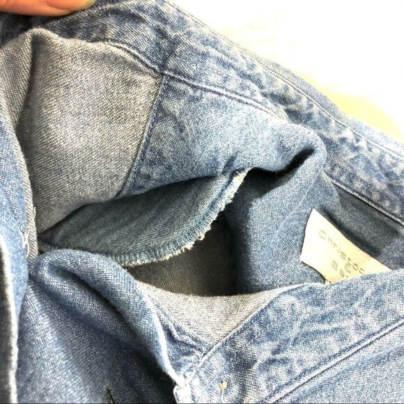 Chambray long sleeve shirt button up appliqué EUC cottagecore granny core farm - Picture 14 of 16